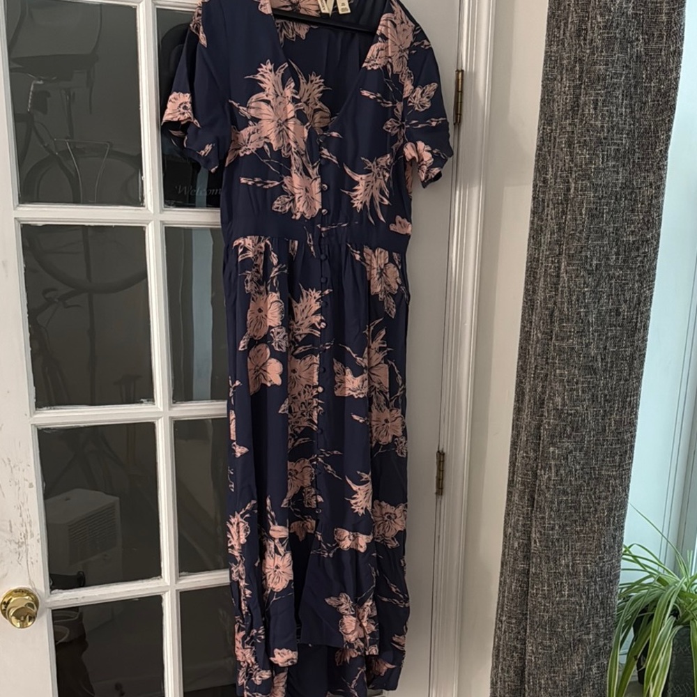 Roxy Dark Blue and Light Pink High Low Dress